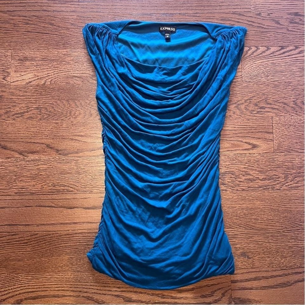 y2k dark turquoise teal ruched ruffle layered tank xs